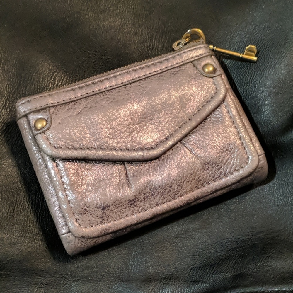 Gunmetal Metallic Leather Fossil Wallet